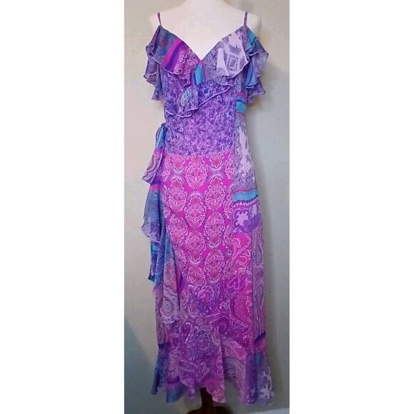 Gianni Bini + Dannijo Wrap Dress Sz M Pink Print High-low Adjustable Maxi $199 - Picture 2 of 15